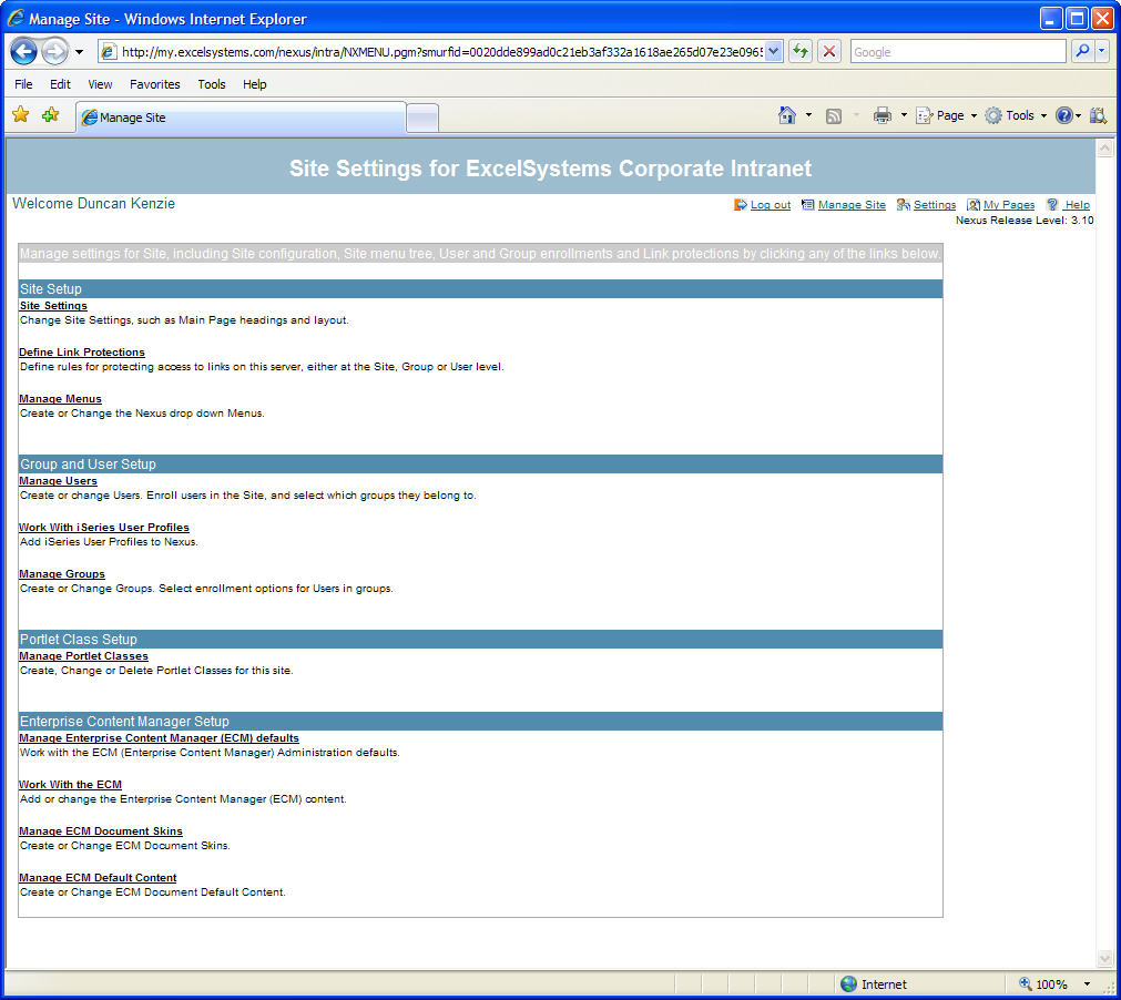 nexus web portal admin screen shot